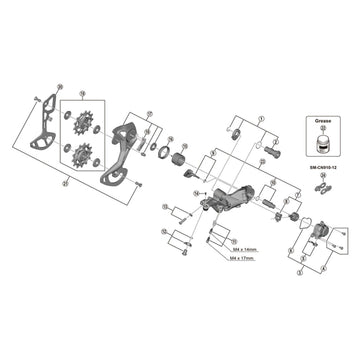 Shimano RD-M9100/M9120 XTR Pulley Set Diagram